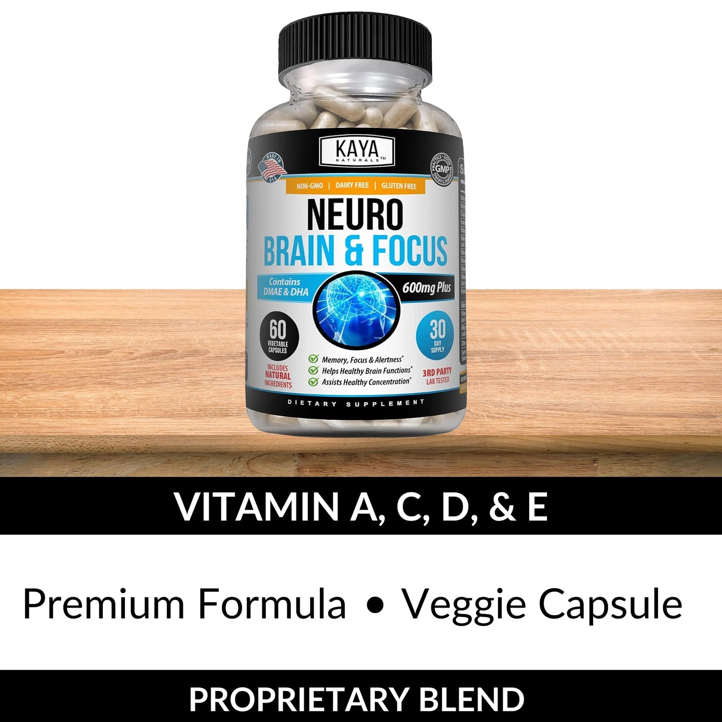 Kaya Naturals Neuro Brain – Nootropic Capsule for Memory & Focus (60 Count, Pack of 2)