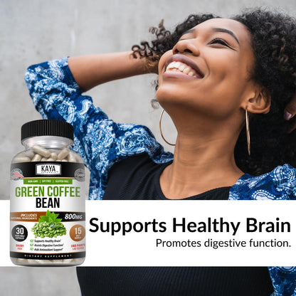 Kaya Naturals Green Coffee Bean Extract - Non-GMO, Gluten-Free Supplement (30 Count, Pack of 1)
