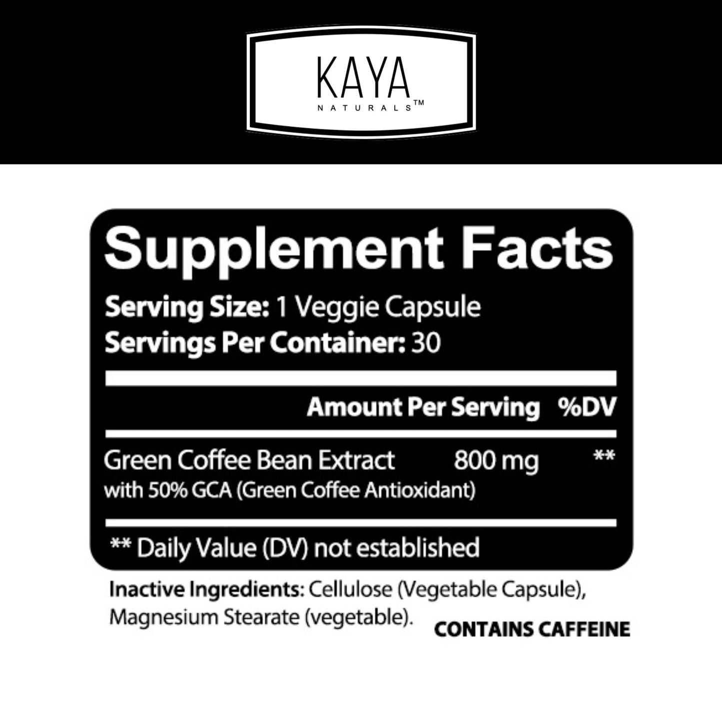 Kaya Naturals Green Coffee Bean Extract - Non-GMO, Gluten-Free Supplement (30 Count, Pack of 1)