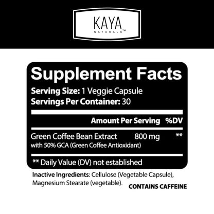 Kaya Naturals Green Coffee Bean Extract - Non-GMO, Gluten-Free Supplement (30 Count, Pack of 1)
