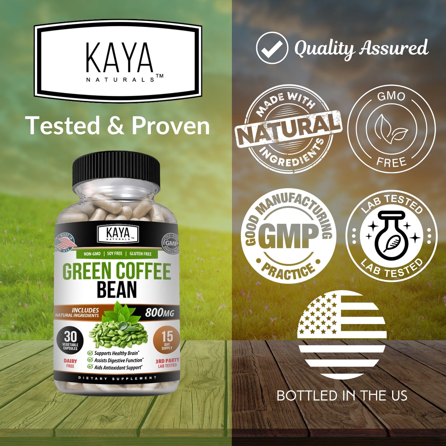 Kaya Naturals Green Coffee Bean Extract - Non-GMO, Gluten-Free Supplement (30 Count, Pack of 1)