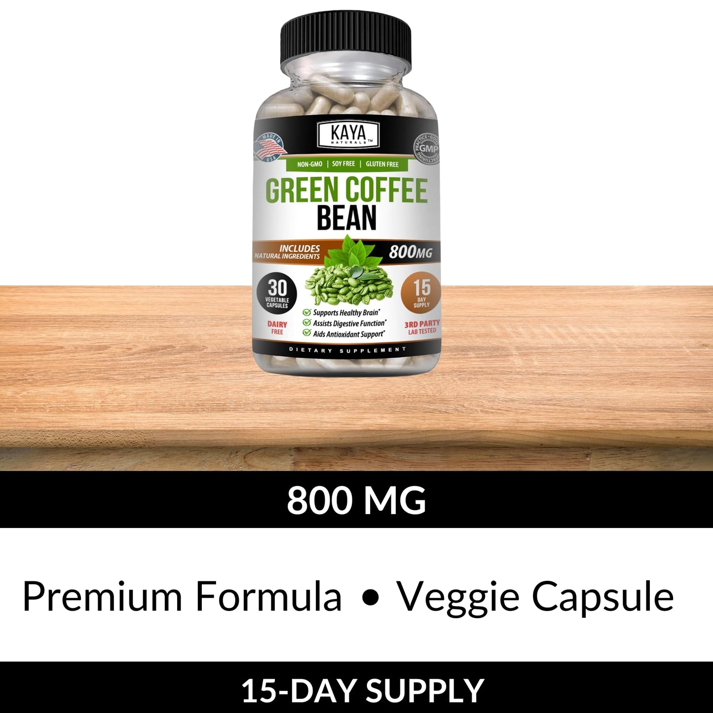 Kaya Naturals Green Coffee Bean Extract - Non-GMO, Gluten-Free Supplement (30 Count, Pack of 1)