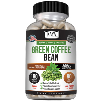 Kaya Naturals Green Coffee Bean Extract – Non-GMO, Gluten-Free Supplement 180 Count
