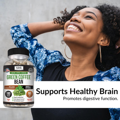 Kaya Naturals Green Coffee Bean Extract – Non-GMO, Gluten-Free Supplement 180 Count