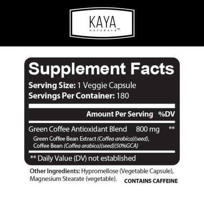 Kaya Naturals Green Coffee Bean Extract – Non-GMO, Gluten-Free Supplement 180 Count
