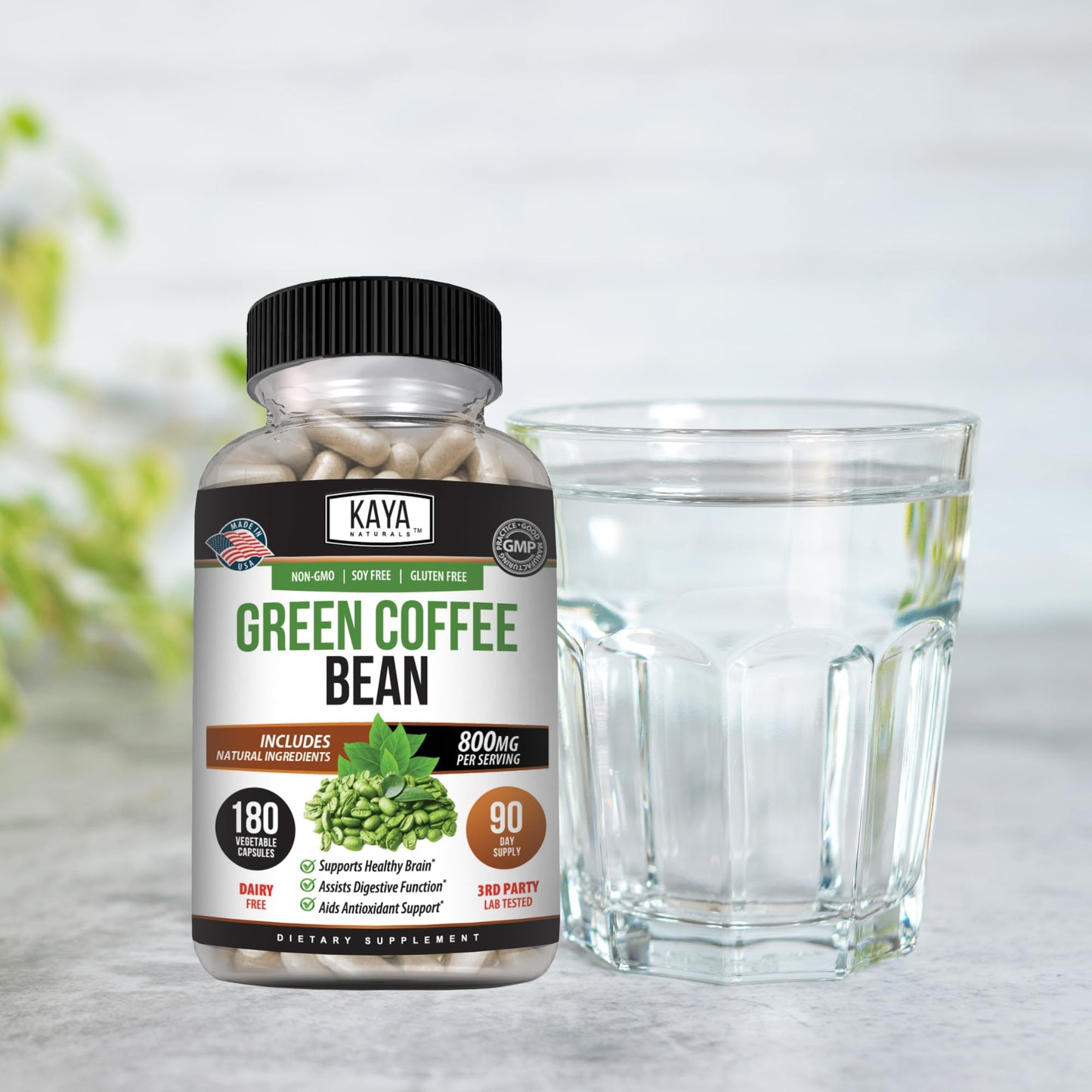 Kaya Naturals Green Coffee Bean Extract – Non-GMO, Gluten-Free Supplement 180 Count