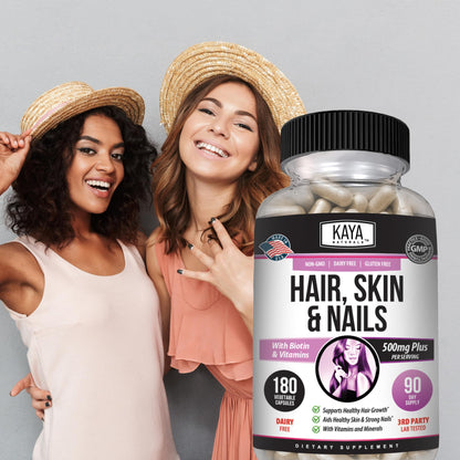 Kaya Naturals Hair Skin Nails Capsules – Biotin, Vitamin D & B-12 (180 Count)