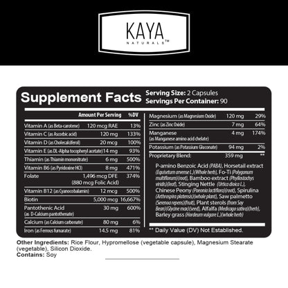 Kaya Naturals Hair Skin Nails Capsules – Biotin, Vitamin D & B-12 (180 Count)