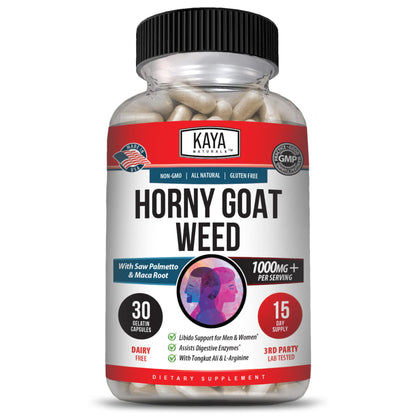Kaya Naturals Horny Goat Weed 1560mg Complex – Maca, Saw Palmetto, Ginseng, Arginine – 30 Count