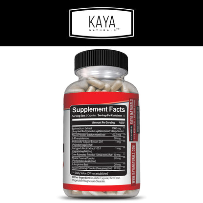 Kaya Naturals Horny Goat Weed 1560mg Complex – Maca, Saw Palmetto, Ginseng, Arginine – 30 Count