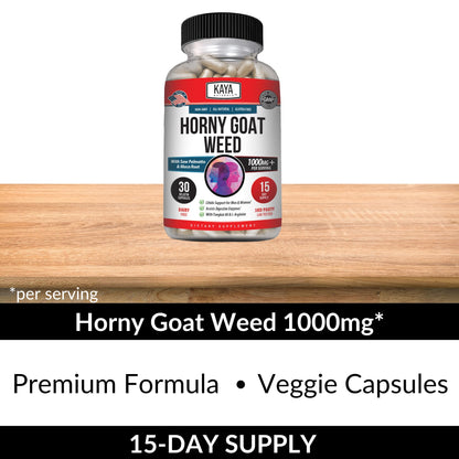 Kaya Naturals Horny Goat Weed 1560mg Complex – Maca, Saw Palmetto, Ginseng, Arginine – 30 Count