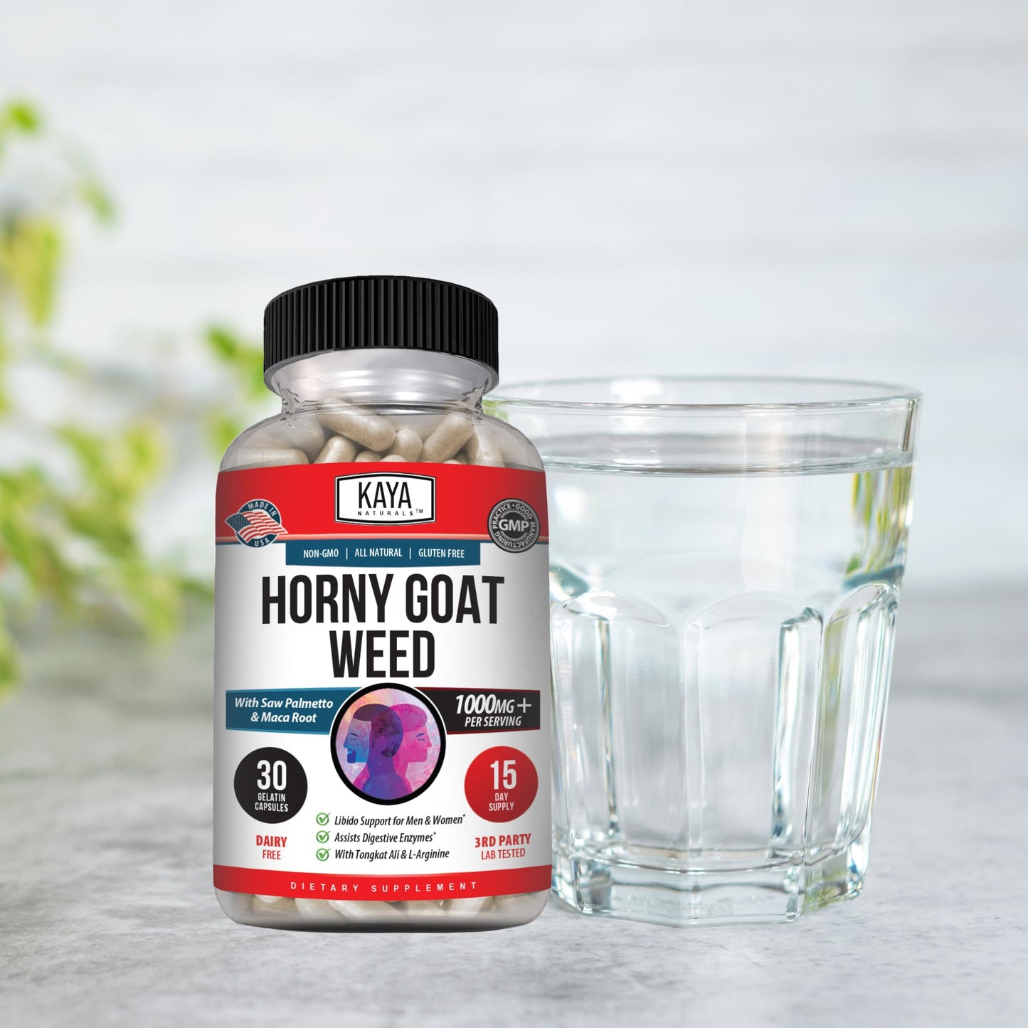 Kaya Naturals Horny Goat Weed 1560mg Complex – Maca, Saw Palmetto, Ginseng, Arginine – 30 Count