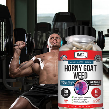 Kaya Naturals Horny Goat Weed 1560mg Complex – Maca, Saw Palmetto, Ginseng, Arginine – 30 Count