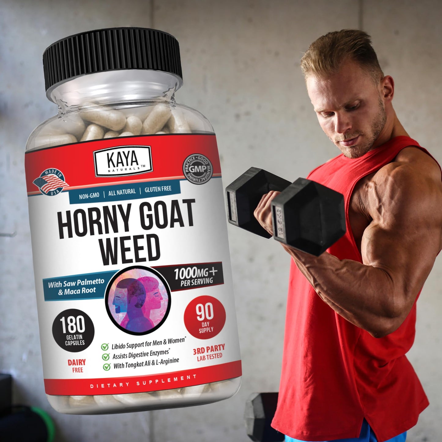 Kaya Naturals Horny Goat Weed Extract – Extra Strength Complex with Maca, Saw Palmetto, Ginseng, Arginine | 180 Count
