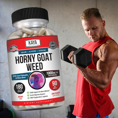 Kaya Naturals Horny Goat Weed Extract – Extra Strength Complex with Maca, Saw Palmetto, Ginseng, Arginine | 180 Count