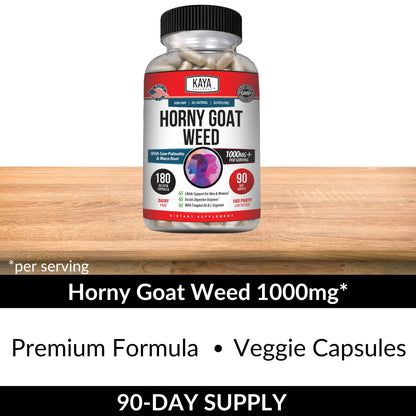 Kaya Naturals Horny Goat Weed Extract – Extra Strength Complex with Maca, Saw Palmetto, Ginseng, Arginine | 180 Count