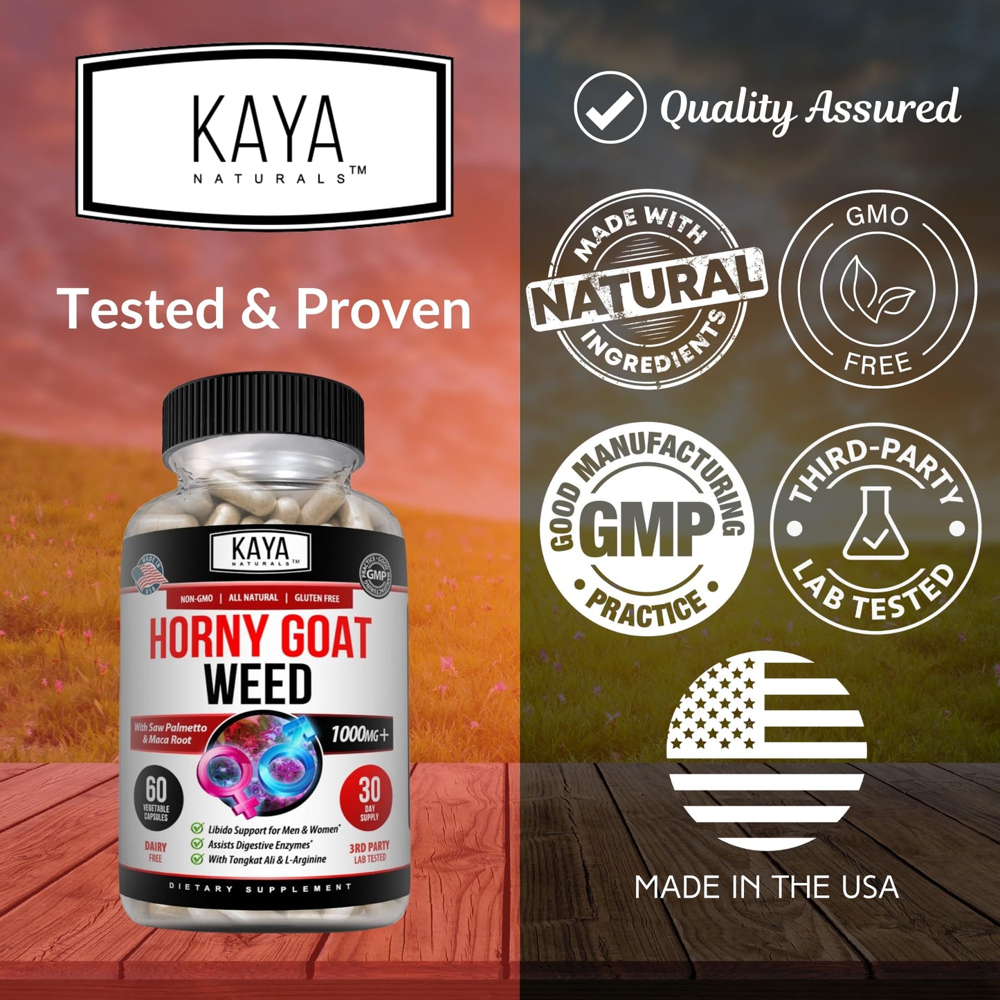Kaya Naturals Horny Goat Weed with Maca, Saw Palmetto, Ginseng & Arginine – 60 Count