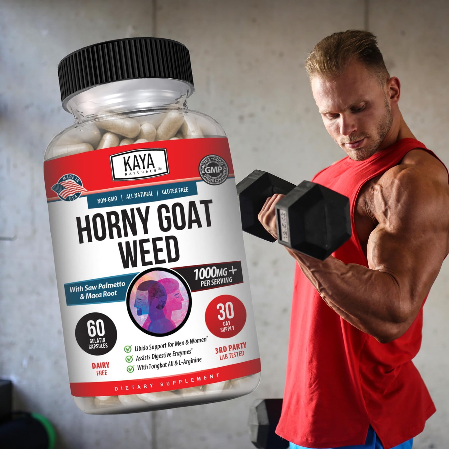 Kaya Naturals Horny Goat Weed Extract with Maca - Saw Palmetto, Ginseng, Arginine - 60 Count (Pack of 2)