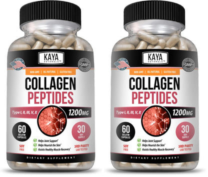 Kaya Naturals Multi Collagen Peptides Complex – Types I, II, III, V & X | 60 Count Capsules (Pack of 2)
