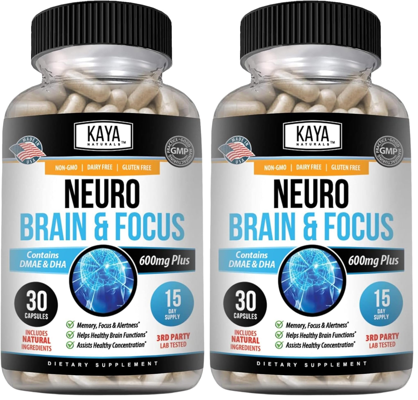 Kaya Naturals Neuro Brain Nootropic: Memory & Focus Capsule – 60 Capsules (Pack of 2)