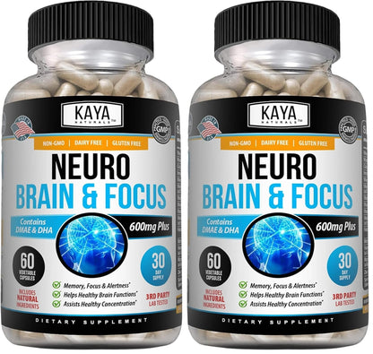 Kaya Naturals Neuro Brain – Nootropic Capsule for Memory & Focus (60 Count, Pack of 2)