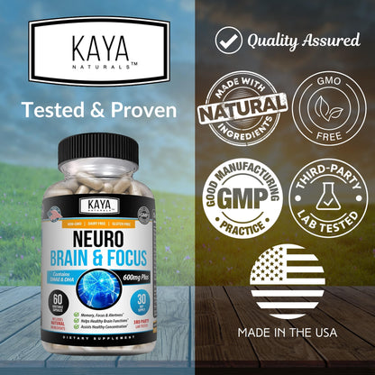 Kaya Naturals Neuro Brain – Nootropic Capsule for Memory & Focus (60 Count, Pack of 2)