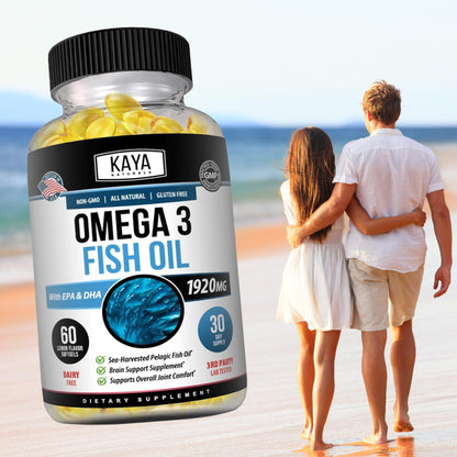 Kaya Naturals Omega-3 Supplement | 60 Softgels | Pure Sea-Harvested Pelagic Fish Oil | No Fishy Aftertaste