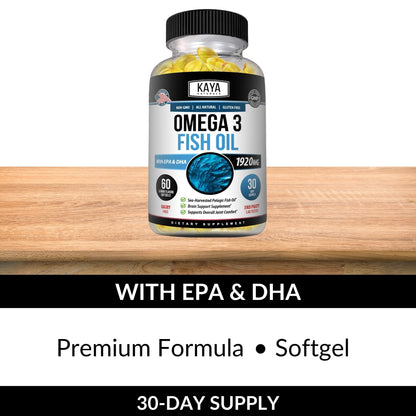 Kaya Naturals Omega-3 Supplement | 60 Softgels | Pure Sea-Harvested Pelagic Fish Oil | No Fishy Aftertaste
