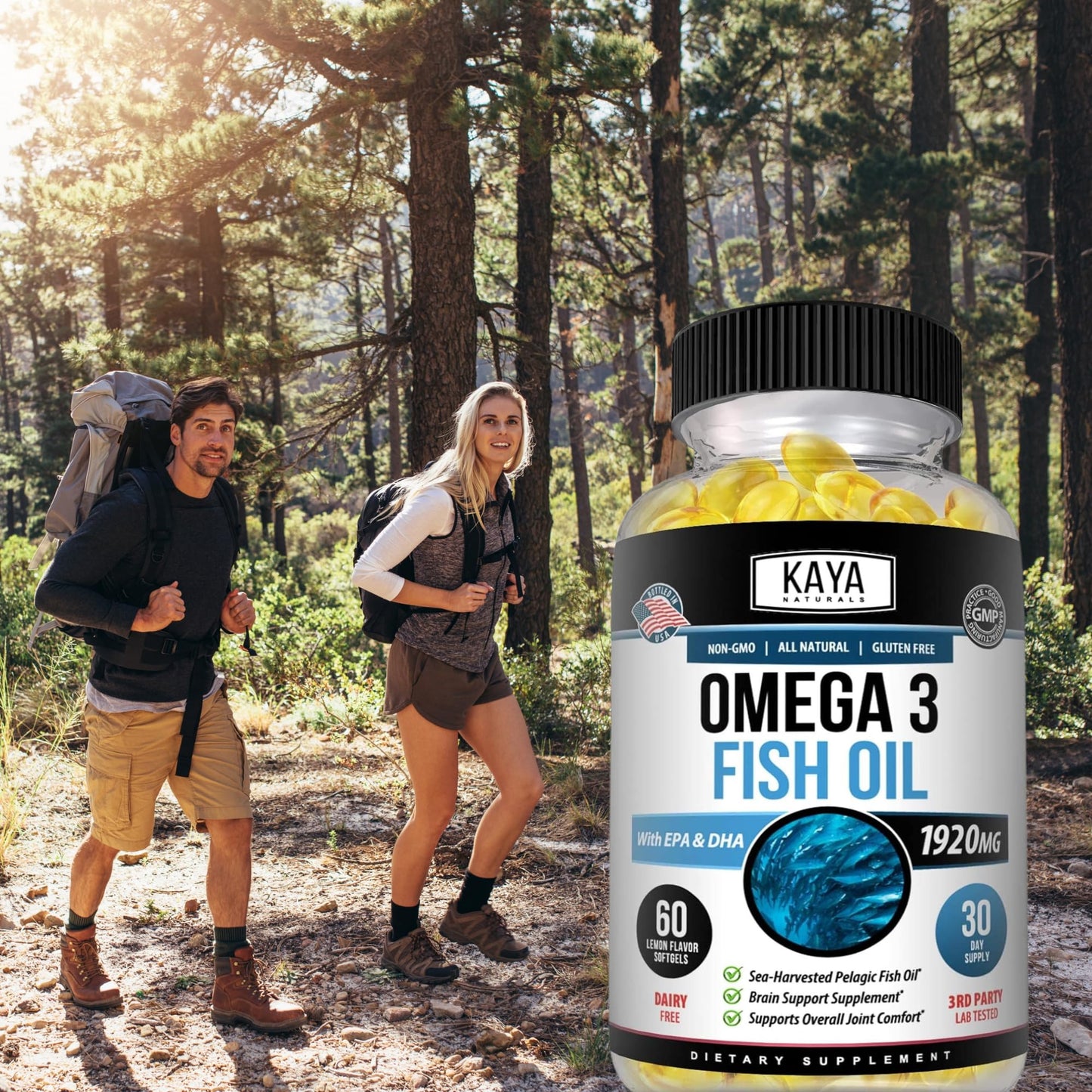 Kaya Naturals Omega-3 Supplement | 60 Softgels | Pure Sea-Harvested Pelagic Fish Oil | No Fishy Aftertaste