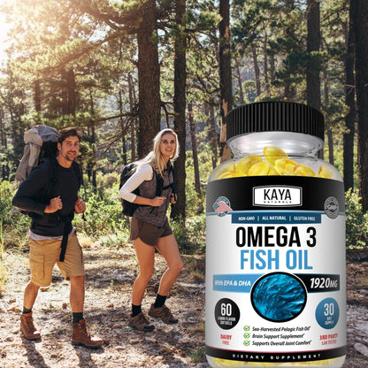 Kaya Naturals Omega-3 Supplement | 60 Softgels | Pure Sea-Harvested Pelagic Fish Oil | No Fishy Aftertaste