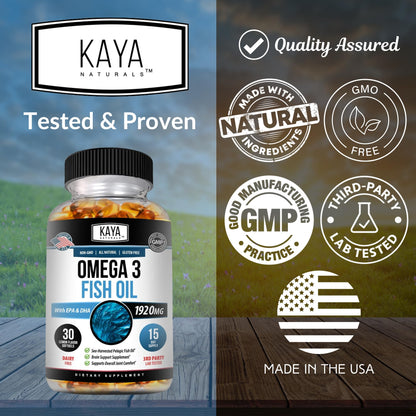 Kaya Naturals Omega-3 Fish Oil Supplement | 100% Pure Sea-Harvested Pelagic | No Fishy Aftertaste | 30 Softgels