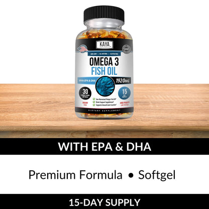 Kaya Naturals Omega-3 Fish Oil Supplement | 100% Pure Sea-Harvested Pelagic | No Fishy Aftertaste | 30 Softgels