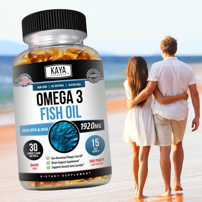 Kaya Naturals Omega-3 Fish Oil Supplement | 100% Pure Sea-Harvested Pelagic | No Fishy Aftertaste | 30 Softgels