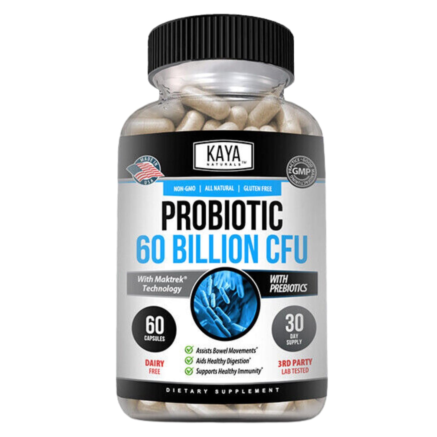 Kaya Naturals Probiotic 60 Billion CFU – Probiotics for Women, Men & Adults | Gut Health & Immune Support | 60 Vegetable Capsules