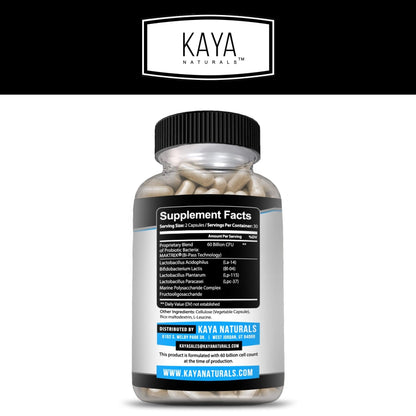 Kaya Naturals Probiotic 60 Billion CFU – Probiotics for Women, Men & Adults | Gut Health & Immune Support | 60 Vegetable Capsules