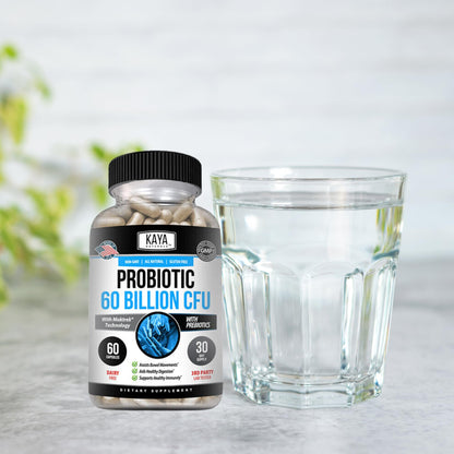 Kaya Naturals Probiotic 60 Billion CFU – Probiotics for Women, Men & Adults | Gut Health & Immune Support | 60 Vegetable Capsules
