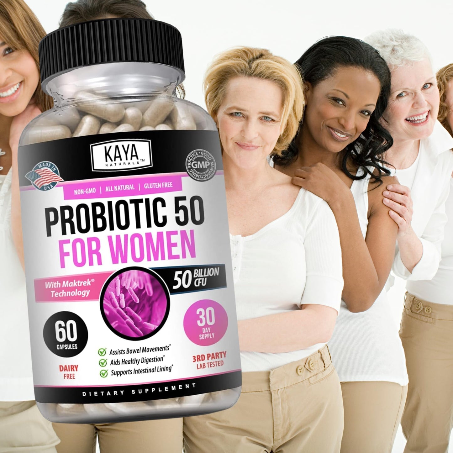 Kaya Naturals Probiotic 50 Billion CFU - Probiotics for Women, Men & Adults | Gut Health & Immune Support - 60 Veg Capsules
