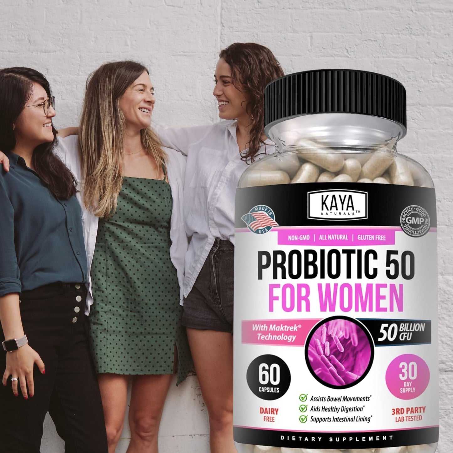 Kaya Naturals Probiotic 50 Billion CFU - Probiotics for Women, Men & Adults | Gut Health & Immune Support - 60 Veg Capsules