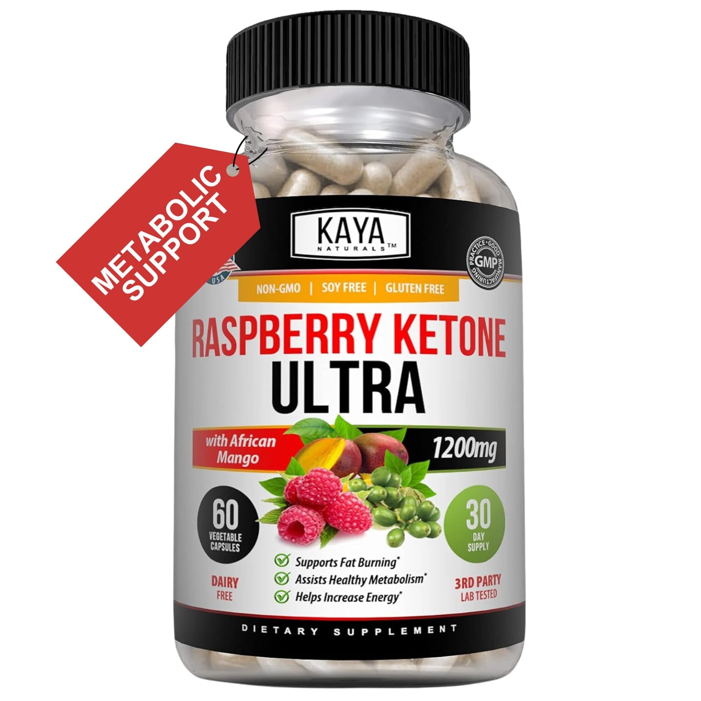 Kaya Naturals Raspberry Ketone Keto Diet - Weight Loss & Appetite Support (60 Count)
