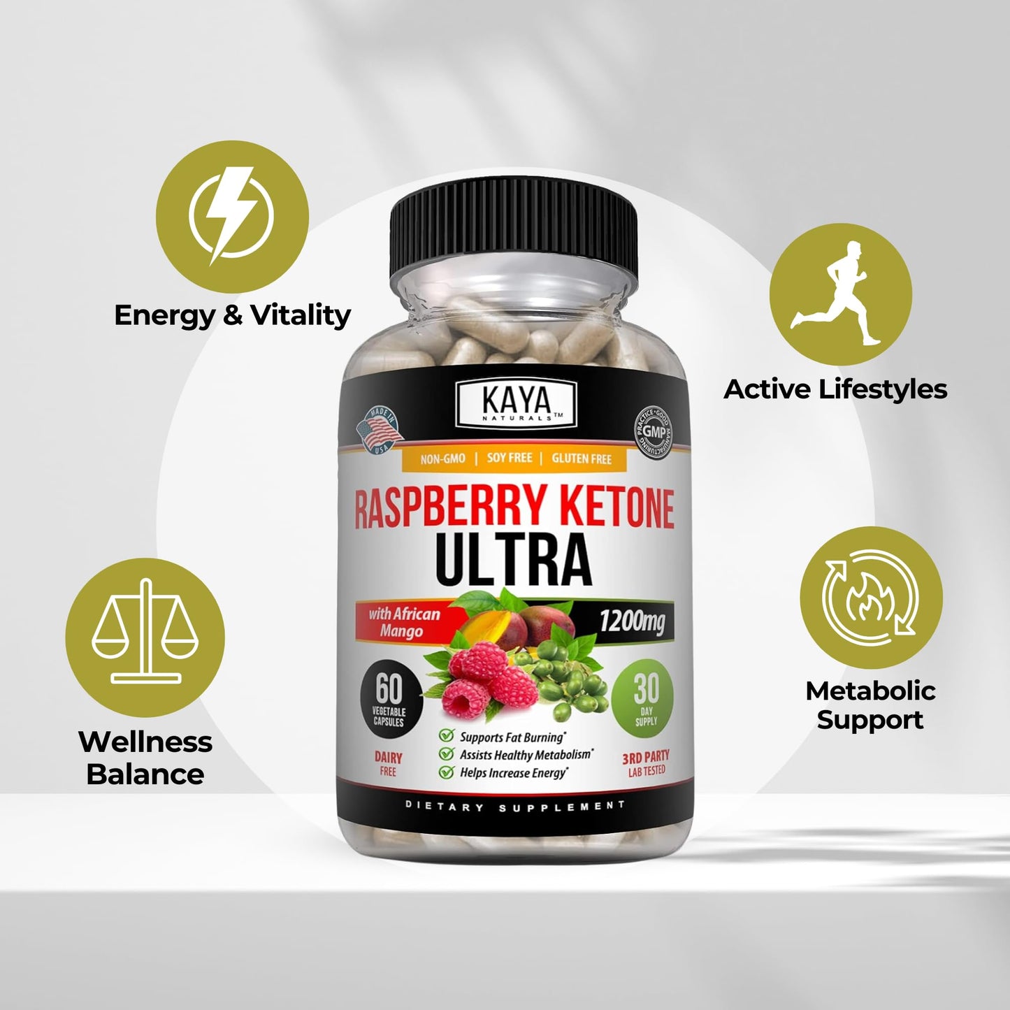 Kaya Naturals Raspberry Ketone Keto Diet - Weight Loss & Appetite Support (60 Count)