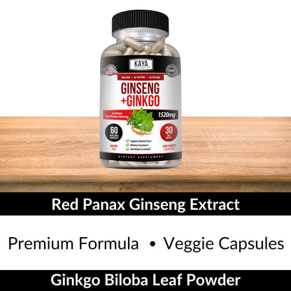 Kaya Naturals Red Panax Ginseng + Ginkgo Biloba – Nootropic Brain Support (2x60)