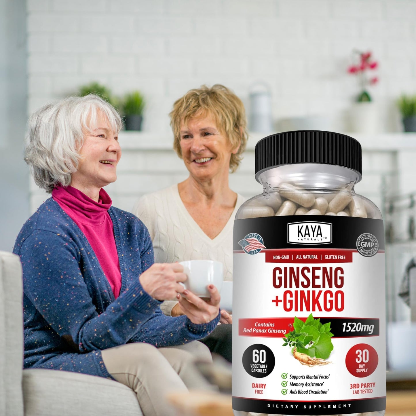 Kaya Naturals Red Panax Ginseng + Ginkgo Biloba – Nootropic Brain Support (2x60)
