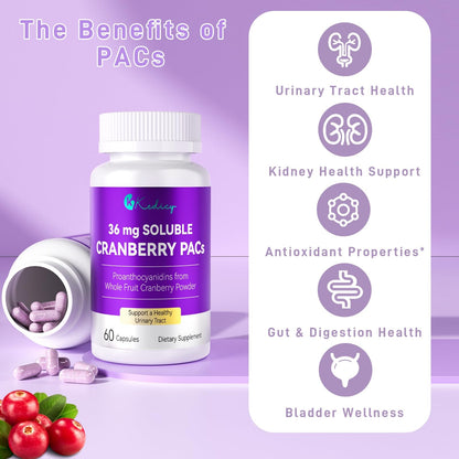 Kedicy Cranberry Pills for Women – 36 mg Soluble PACs | UTI Defense | 60 Caps