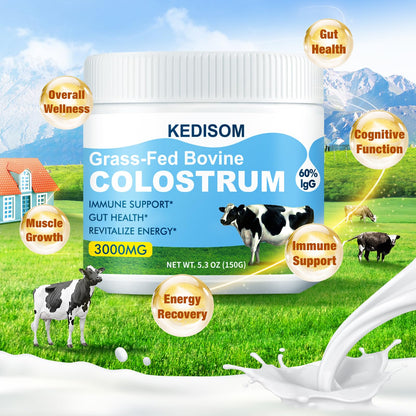 KEDISOM Grass-Fed Bovine Colostrum Powder - 60% IgG, 3000 mg, Gut & Immune Support