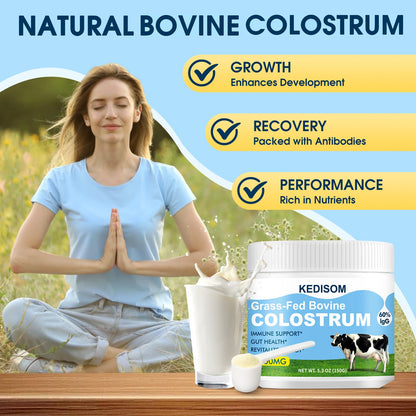 KEDISOM Grass-Fed Bovine Colostrum Powder - 60% IgG, 3000 mg, Gut & Immune Support