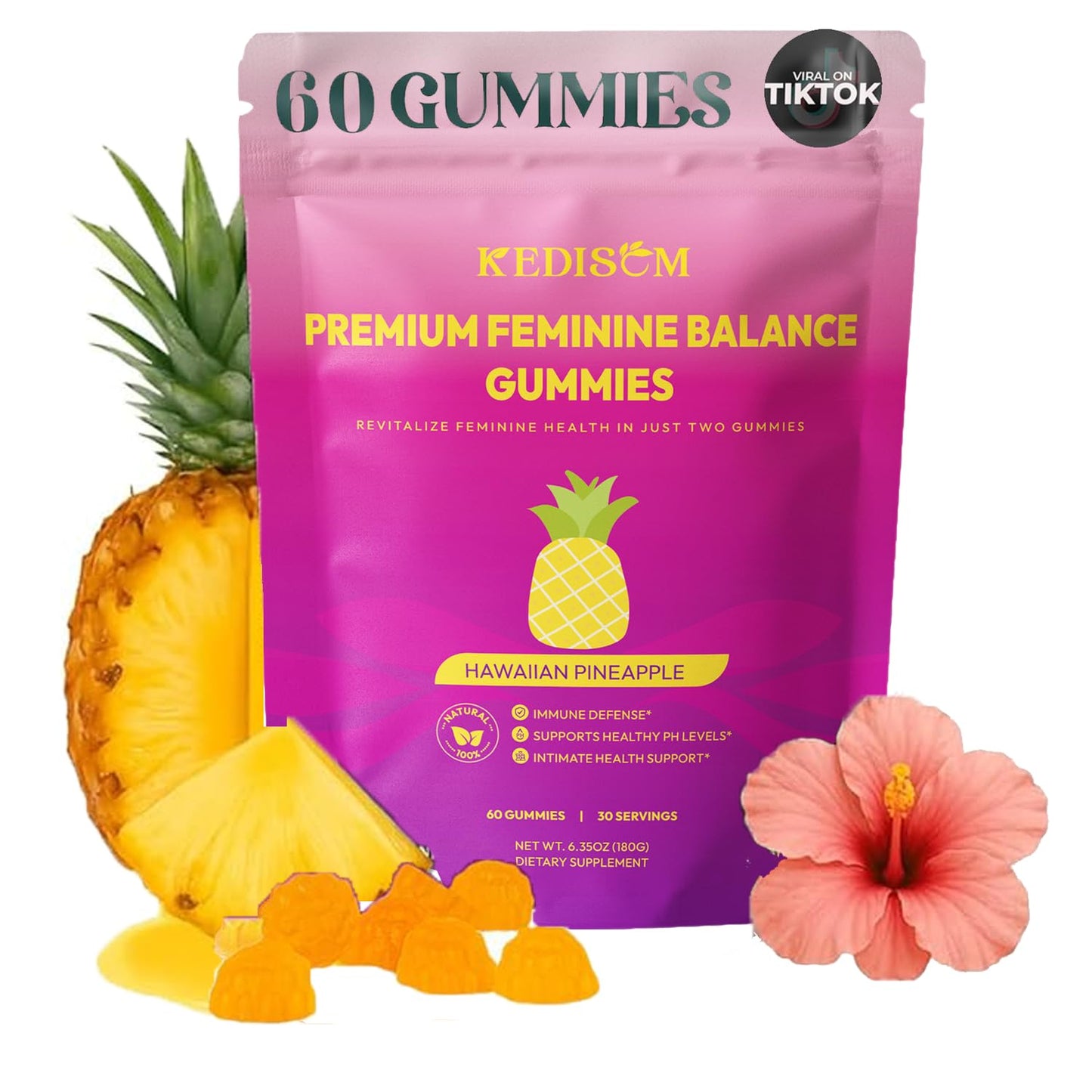 KEDISOM Premium Feminine Balance Gummies - Women's Health, Immune Support, Vegan & Gluten-Free (60 Gummies, 30 Servings)