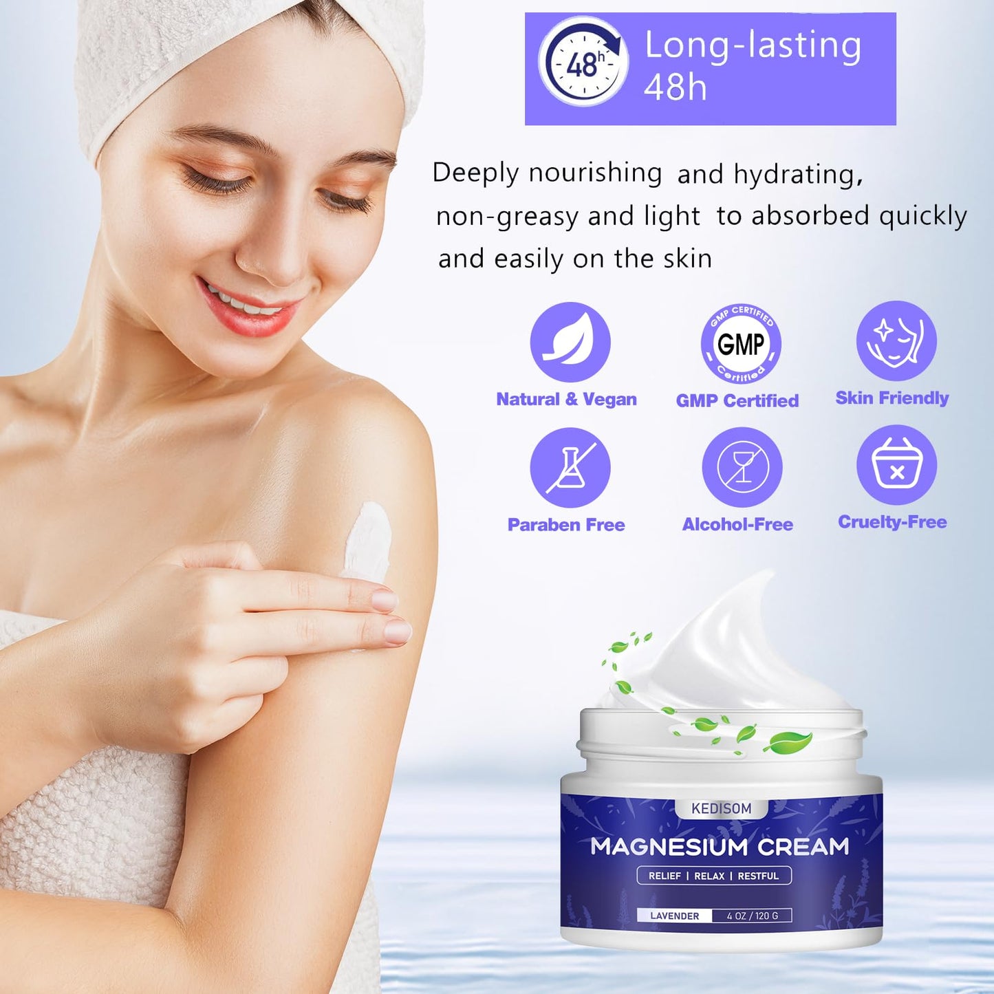 KEDISOM Magnesium Cream for Sleep - Natural Topical Magnesium Lotion | Calming Lavender Nighttime Moisturizer