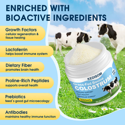 KEDISOM Grass-Fed Bovine Colostrum Powder - 60% IgG, 3000 mg, Gut & Immune Support