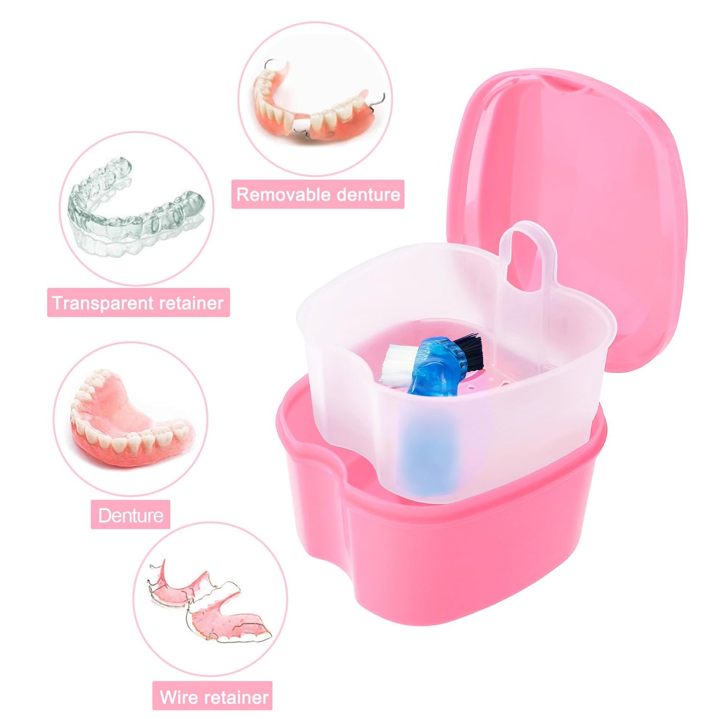 Keedolla Denture Cleaning Case | Portable Retainer Container - Pink