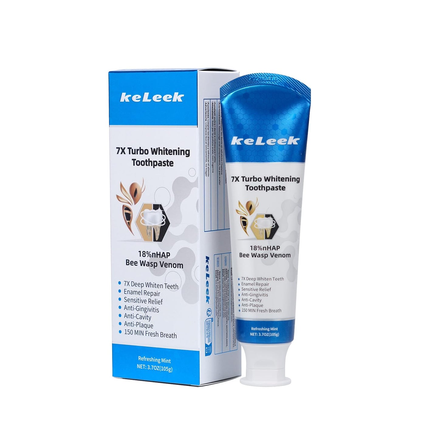 KeLeek 7X Turbo Whitening Toothpaste – 18% Nano-Hydroxyapatite, Bee Venom